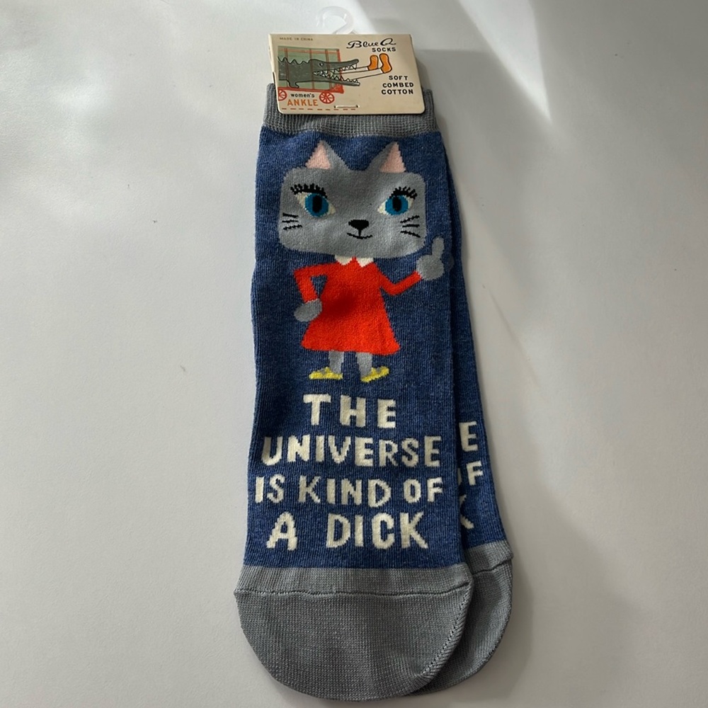 Blue Q The Universe Is Kind Of A Di*k blue/gray Ankle Socks Women's Size 5-10